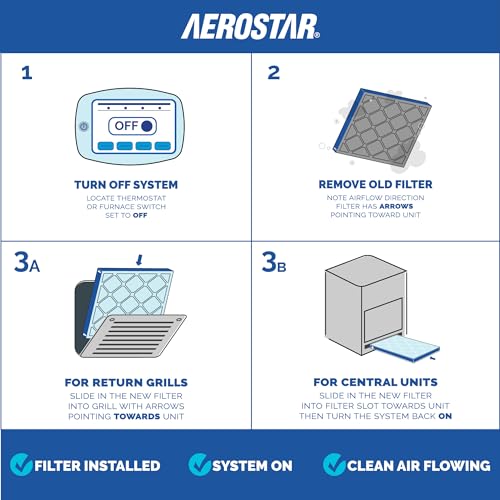 Aerostar 18x18x1 MERV 8 AC furnace air filter, 6-pack with pleated filter design