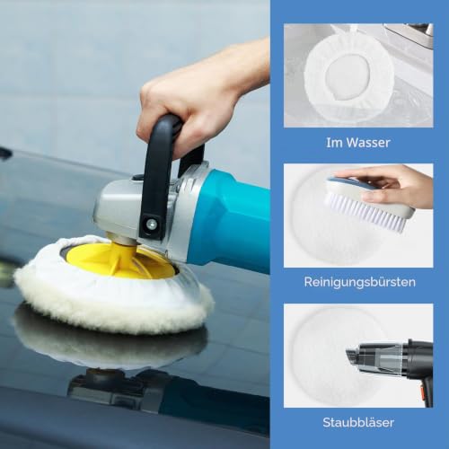 Lambswool Polishing Covers for 220-250 mm Polishing Machines Car Paint Care Pack of 5 | Polishing bonnet set for battery car polishing machines, car polishing hood set, soft microfibre polishing hood