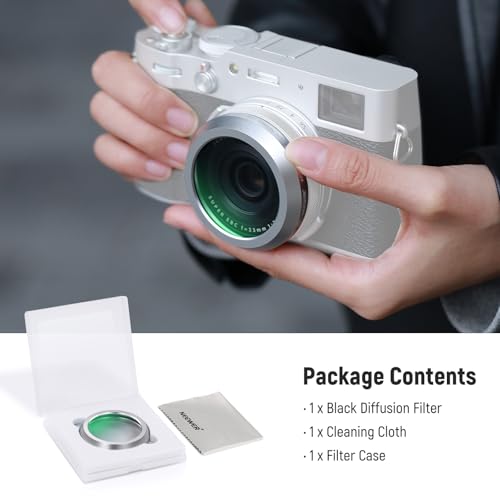 NEEWER Black Diffusion 1/4 Filter for Mist Cinematic Effect, Dreamy Effect Filter Compatible with Fujifilm X100 X100S X100F X100T X100V X100VI Cameras, Silver Black Diffusion 1/4 Filter/Silver Frame