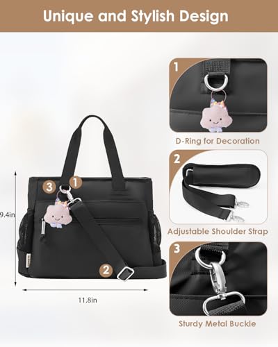 GLENKEY Insulated Lunch Bag Women Leakproof Cooler Tote for Work Outdoor Medium C_Black