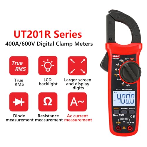 UNI-T UT201R digital clamp meter with LCD display, 4000 counts, auto-ranging True RMS multimeter for DC current