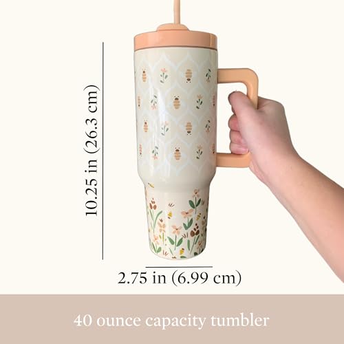 Steel Mill & Co 40 oz Stainless Steel Tumbler with Lid and Handle, Insulated/Thermal Travel Water Bottle for Honey Bee Lover, Large Tumbler, Bees