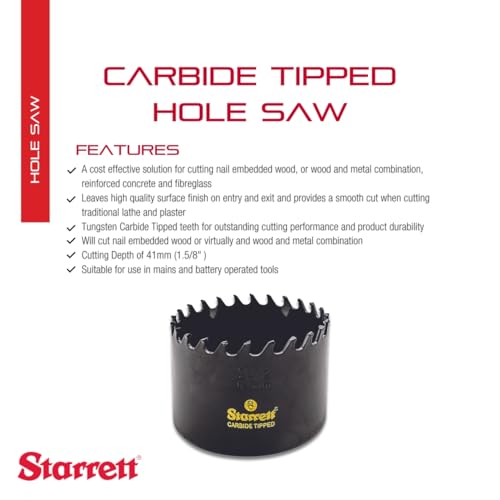 Starrett carbide tipped hole saw, 3 TPI, 2-1/2-inch diameter, 1-5/8-inch cutting depth