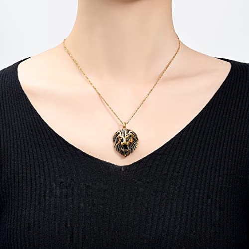 Yinplsmemory Lion Cremation Jewelry Urn Necklace for Ashes for Men Gold