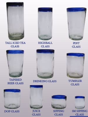 Cobalt Blue Rim 2 oz Small Sipping Glasses (set of 6), Recycled Glass, Lead-free, Toxin-Free