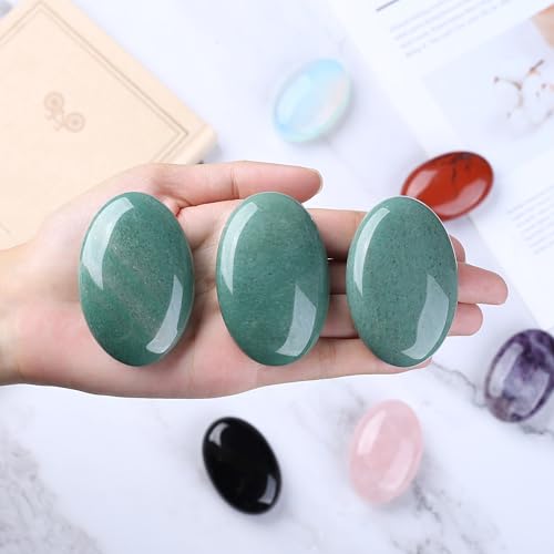 QINJIEJIE 2.4" Green Aventurine Crystal Stone Natural Gemstones Polished Palm Stone Healing Crystals 1PCS Worry Stone Energy Balancing Anxiety Stress Relief Meditation Protection Gifts for Women Men