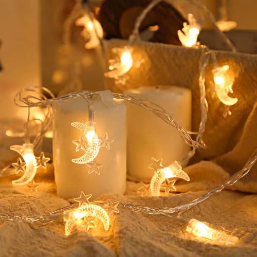 MUCHER Moon Star Fairy Lights, 6M 40Pcs LED USB Powered String Lights, Decoration Lightning for Christmas Wedding Birthday Valentine Party Bedroom Indoor&Outdoor (Warm White) Moon & Star