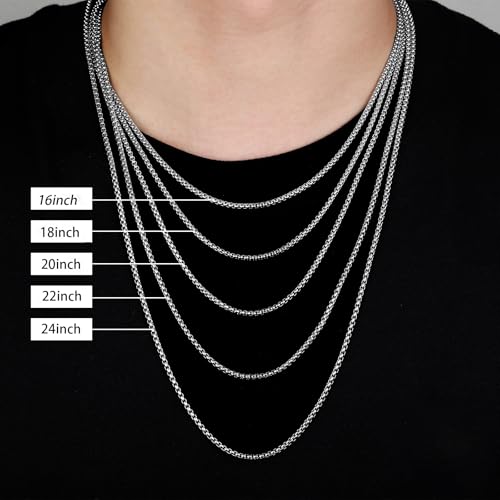 TINGN Stainless Steel Cross Pendant Necklace for Men Boys, Silver Tone Chain Cross Necklace Christian Confirmation Baptism Cross Chain with 16-24 Inches Jewelry 18 inch