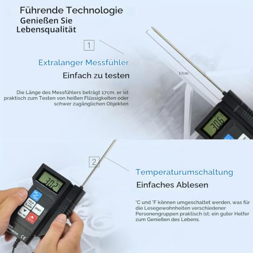 Professional Digital Thermometer with Sensor High Precision Electronic Thermometer Water Temperature EM502C for Food Industry