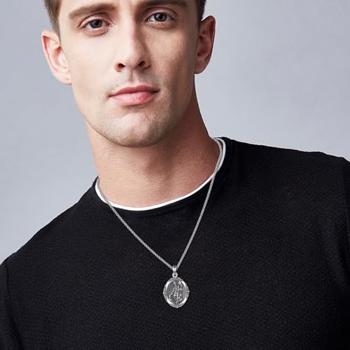 Religious Necklace for Men Women 925 Sterling Silver Praying Hands with Cross/Saint Michael/Saint Michael/Virgin Mary Necklace Medal saint florian