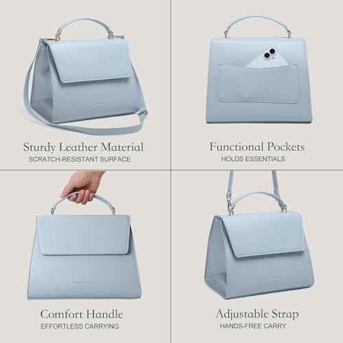 BEAUTYGOODIES Elegant Insulated Lunch Bags for Women, Aesthetic Baby Blue Classy Purse and Lunch Purse with Strap for Professional Women, Office and School