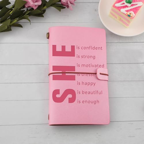 PRSTENLY Gifts for Women, Birthday Gift for Women 140 Pages Leather Journal Pink