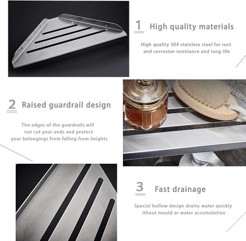 2 Pack Corner Shower Shelves - 304 Stainless Steel Bathroom Shower Caddy for Toilet, Dorm - No Drilling Required Brushed 2Pack