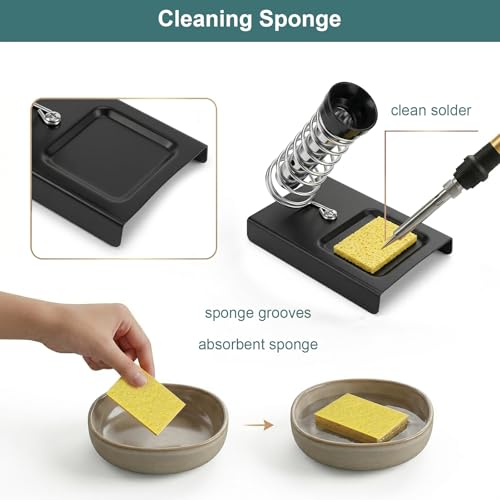 Soldering Iron Stand Soldering Iron Stand with Cleaning Sponge 10 Pieces and 1 Piece Brass Wool for PCB Electronics Repair DIY Workshop