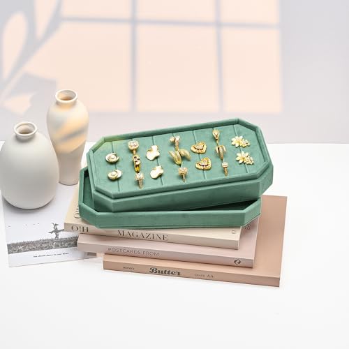 TAIMY Velvet Ring Display Tray Organizer, Jewelry Storage Box for Rings Lake Green