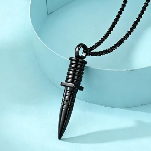 Hearbeingt Knife Dagger Urn Necklaces for Men Cremation Jewelry for Ashes Black
