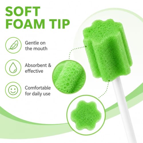 Pack of 100 Oral Care Sticks Foam Green Oral Hygiene Cotton Buds | For oral hygiene, dental care and cleaning hard-to-reach areas, gentle and effective for daily use