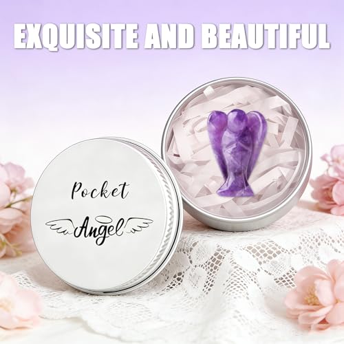 Amethyst Crystal Angel in Tin, Spiritual Gifts for Women, Healing Crystal Gifts, Guardian Angel Gifts, Inspirational Gift in a Tin