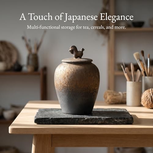 Luxshiny Ceramic Tea Leaf Storage Jar with Airtight Lid Small Japanese Style Tea Canister for Storage and Food Organization for Home Office, 6.09 X 3.73 X 2.99 Inch