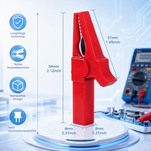 Pack of 10 30A Crocodile Clips, Fully Insulated Crocodile Clip, 4 mm Banana Socket for Test Leads, Multimeter, Cable, Electrical Testing