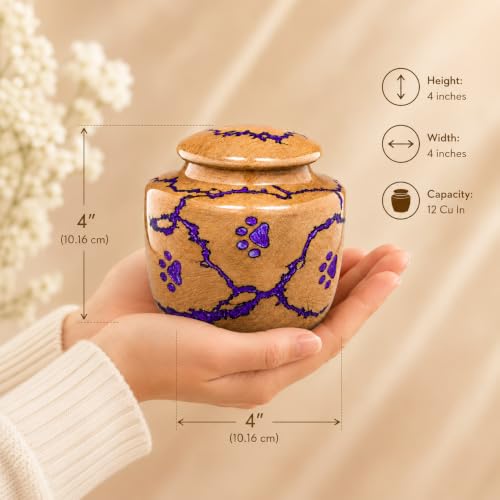 Pet Urn for Dogs and Cats, Resin Epoxy Decorative Memorial with Velvet Bag, Unique Fractal Burning Design Keepsake, 15 cu inch Wooden Small Keepsake 15 lbs