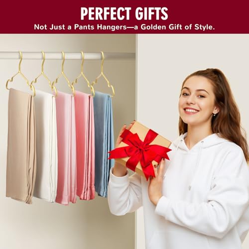 DOIOWN Gold Pants Hangers, 12 Pack Matte Aluminum Pants Hanger, 13.3” Light & Sturdy Gold Hangers Closet Organizers and Storage for Jeans, Strap Dress, Kids Clothes