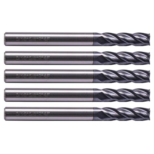 BestParts 5Pcs 3/16" 4 Flute Solid Carbide Square End Mills - AlTiN Coated 3/16 in 5