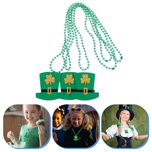 3pcs St Patrick's Day Necklaces with Green Shamrock Pendant, Lightweight Plastic Holiday Accessories Featuring Beaded Design, for St Patrick's Day Parties and Festival Decoration