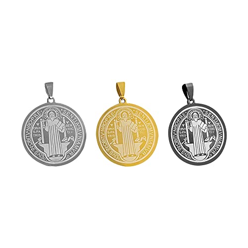 St Saint Benedict Medal Necklace, St Benedict's Medal Stainless Steel Necklace Gold