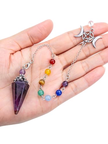 CrystalTears Amethyst Healing Crystals Pendulum Natural Crystal Stone Point Pendulums for Dowsing Meditation Divination Tools Spiritual Crystal Gifts for Witchcraft Crystal Grid Positive Energy