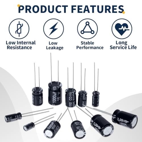 24 Value 630 Pieces Elko Capacitor Set 0.1uF to 1000uF Elkos Capacitors Assortment 10V 16V 25V 50V Aluminium Electrolytic Capacitors Electrolytic Capacitor Kit