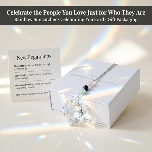 Hegelda Birthday Gifts for Women, Mom, Friend - Mothers Day Inspirational Gifts for Friends Her Coworkers Girlfriend Wife Mom Daughter Sister Aunt - Healing Crystals Heart Suncatcher for Window New Beginnings