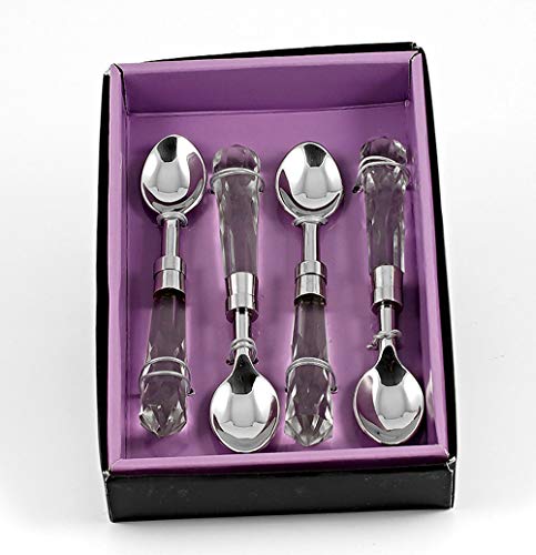 Spoon - Cutlery Set - For Fruit - Dessert - Ice Cream -Stainless Steel - with Crystal Handle -Spoons are 5.75" Long - Beautifully Gift Boxed - Set of 4 - by Barski