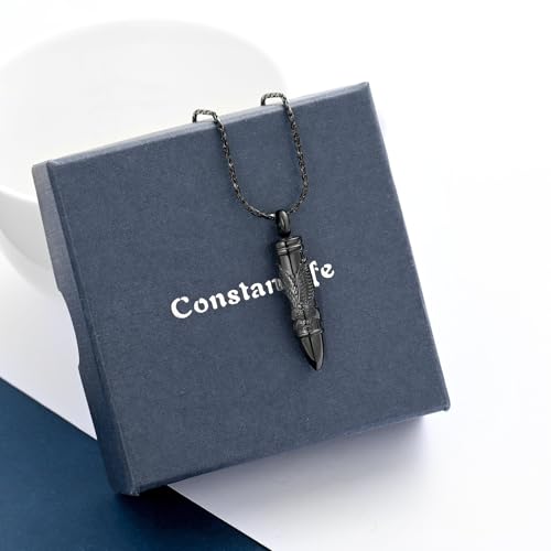 constantlife Bullet Urn Necklace for Ashes for Women Men Eagle Memorial Pendant Cremation Jewelry Human Pet Ashes Holder Keepsake Black