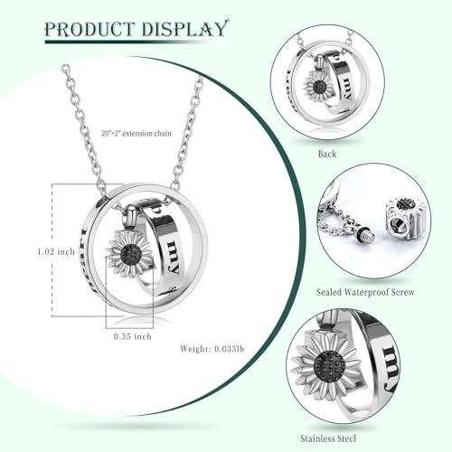 Daisy Cremation Jewelry Necklaces Stainless Steel Circle of Life Eternity Urn Necklaces for Ashes Memorial Keepsake Daisy Pendant for Women Men Gifts With Funnel Kit & Bag Black