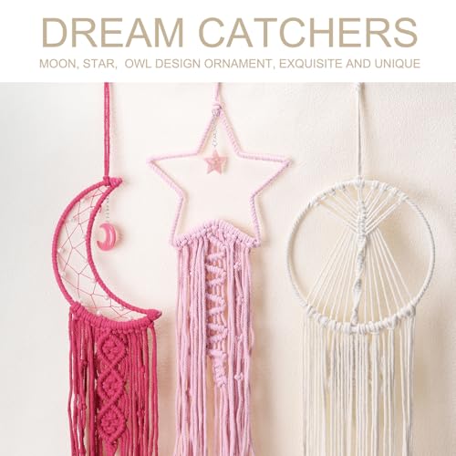 MECCANIXITY Macrame Dream Catchers, Sky Blue Handmade Moon Design Woven Cotton Dream Catcher Wall Hanging for Home Bedroom Decoration Ornament Craft Gift