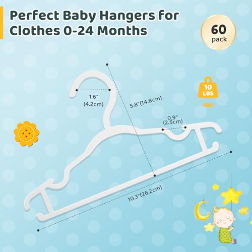 Baby Hangers Kids Plastic Hangers for Closet Non-Slip Toddler Hanger for Infant Child Clothing, Small Children Hanger Ideal for Boys and Girls Closet Pants Coats Skirts - 60 Pack, White