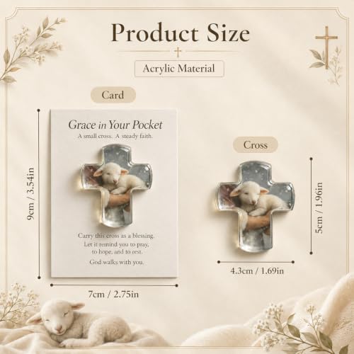 Lamb Acrylic Pocket Hug Cross with Prayer Cards, Christian Gifts for Women