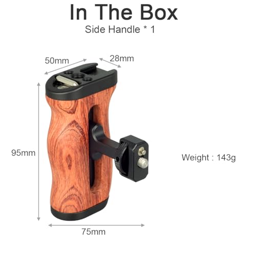 Wooden Camera Cage Side Handle Grip with 1/4" Screw Locating Mount for ARRI, Mini Side Handle for Smartphone Cage Video Rig and Action Camera Cage Compatible with Gopro/Insta360/DJI Osmo