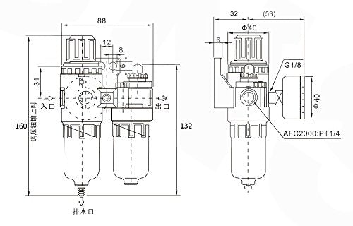 [Australia - AusPower] - YXQ AFR-2000 AL-2000 Pneumatic Twin Air Filter Air Compressor Source Treatment with Regulator Trap 1/4NPT 