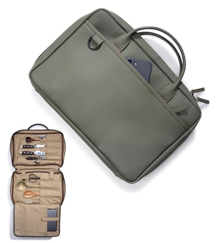 Angus Stoke XXL premium knife case - extra large knife bag with extras and laptop compartment | water-repellent cooking bag Nelson (Olive-Green) Olive-Green