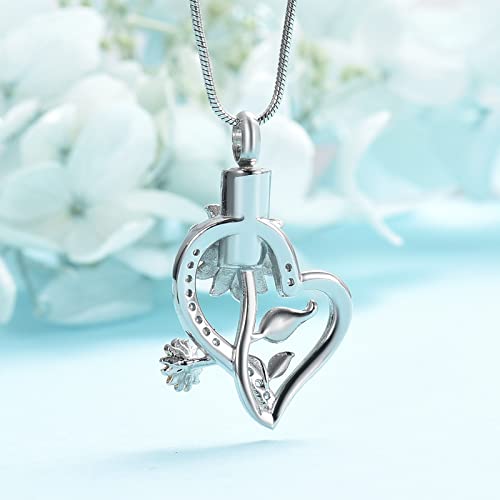 Sunflower Cremation Jewelry Heart Crystals Urn Necklace for Ashes for Women Human Ashes Pendant Pet Keepsake Memorial Jewellery Black