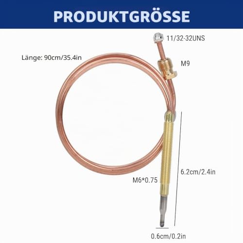 Thermocouple Gas Stove 900 mm M6 x 0.75 Universal Replacement Parts for Heater, Induction Cooker, Gas Stove and Other Burners, Accessories Burner