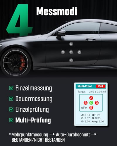TESMEN TCG-2001 Car Paint Film Thickness Gauge Digital Paint Gauge with Bar Chart 4-Way Color Display Backlight Alarm Fe/NFE Probe - Green