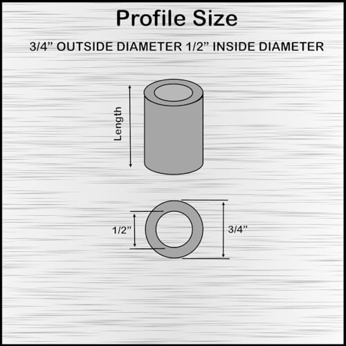 Steel spacer 3/4-inch OD x 1/2-inch ID, 2-inch round unthreaded standoff bushing, 5-pack