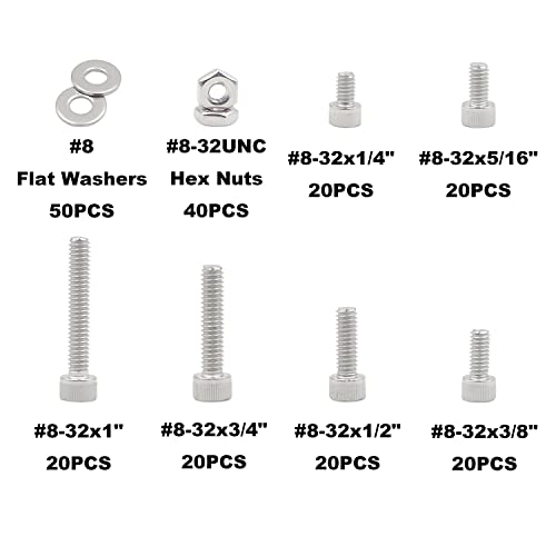 MCMASKE #8-32 UNC 304 stainless steel knurled socket head cap screws, nuts and washers kit