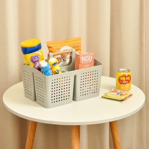 Portable Shower Caddy Basket with 3 Compartments and Handle, Dark Gray