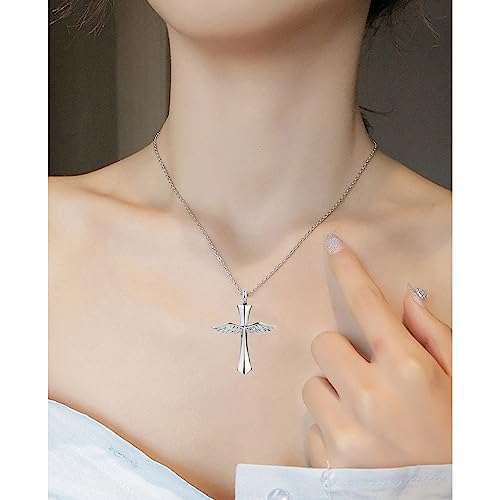LSxAB Angel Wing Cross Cremation Urn Necklace for Pet Human Ashes Memorial Jewelry Keepsake Pendant Stainless Steel Necklaces