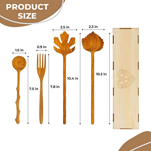 JABIHOME 4 Wooden Spoons and Forks Set, Thanksgiving Gifts for Women