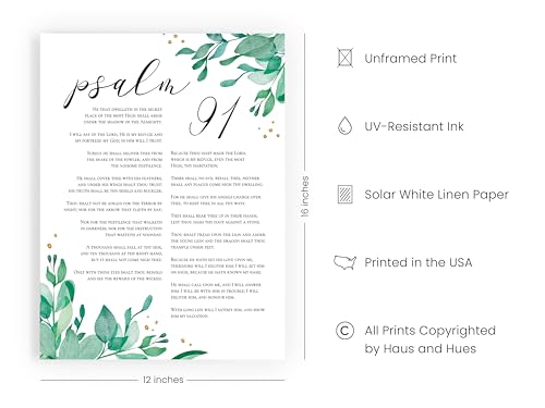 HAUS AND HUES Psalm 91 Wall Art - Bible Verses Wall Art, Religious Wall Quotes Bible Verse, Artwork with Scripture Art, Religious Gifts for Women, Christian Prints and Posters (Unframed, 16x20) religious/inspirational/botanical/scripture 12"L x 16"W